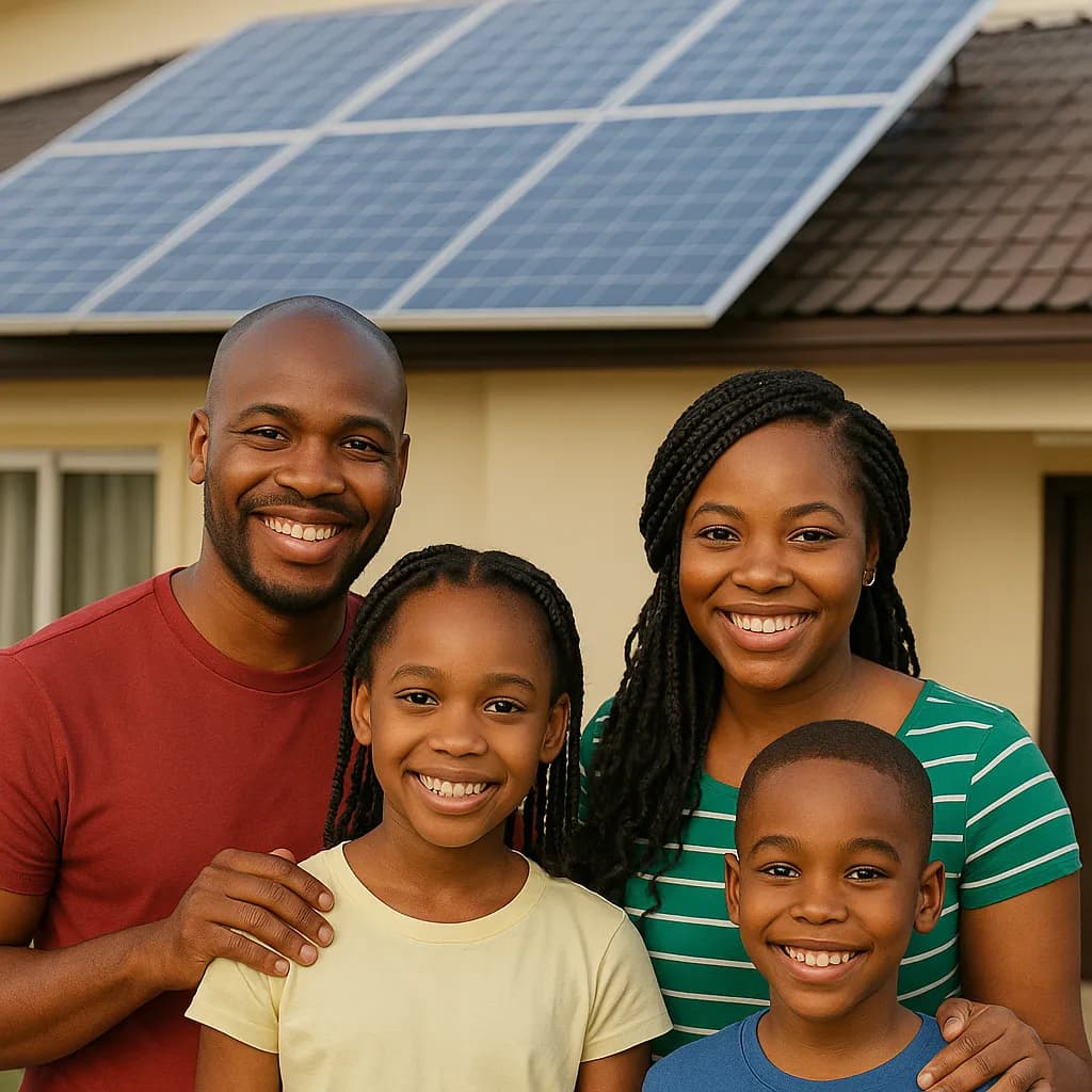 happy family using solar